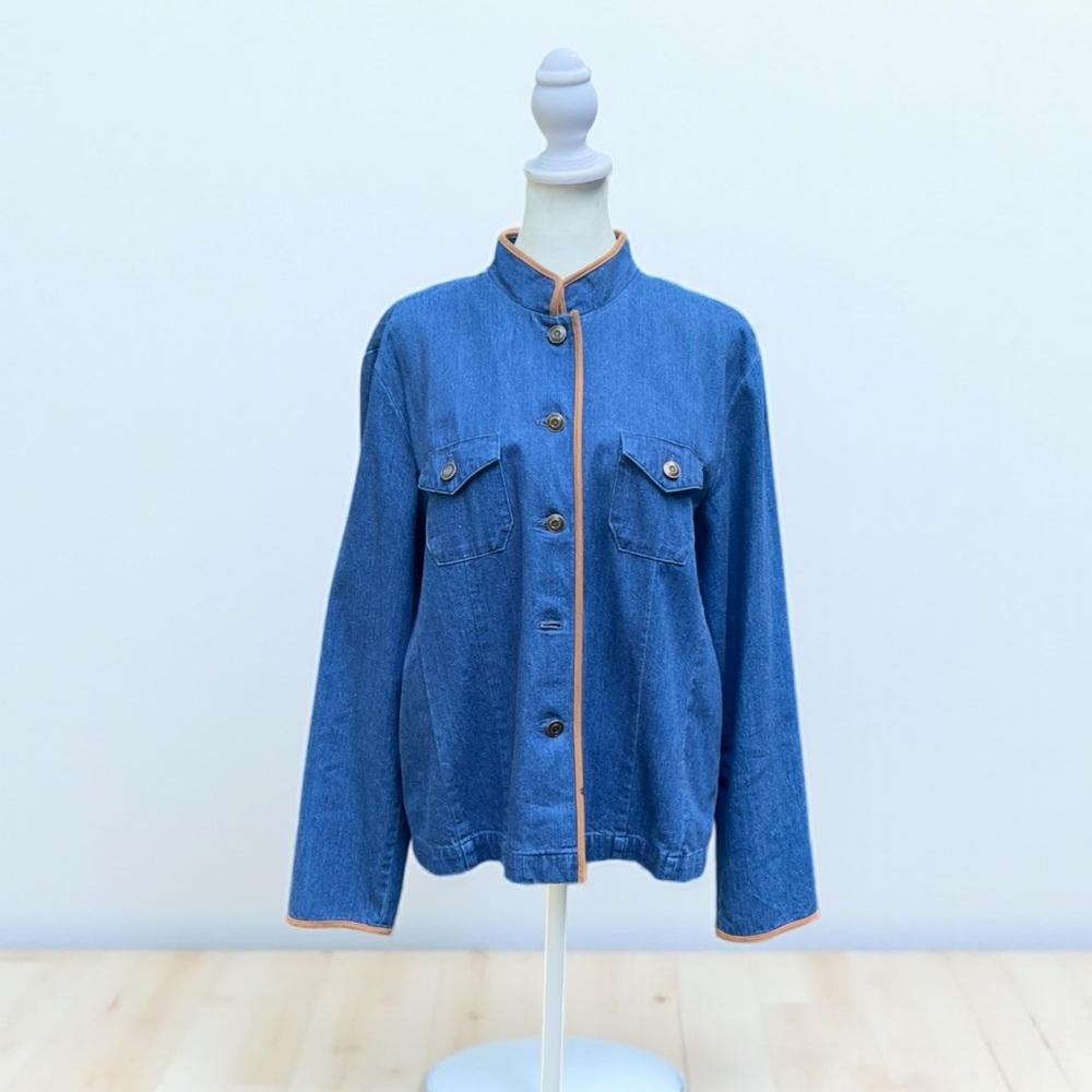 Talbots Nehru Collar Denim & Moleskin Trimmed Jacket Size Medium